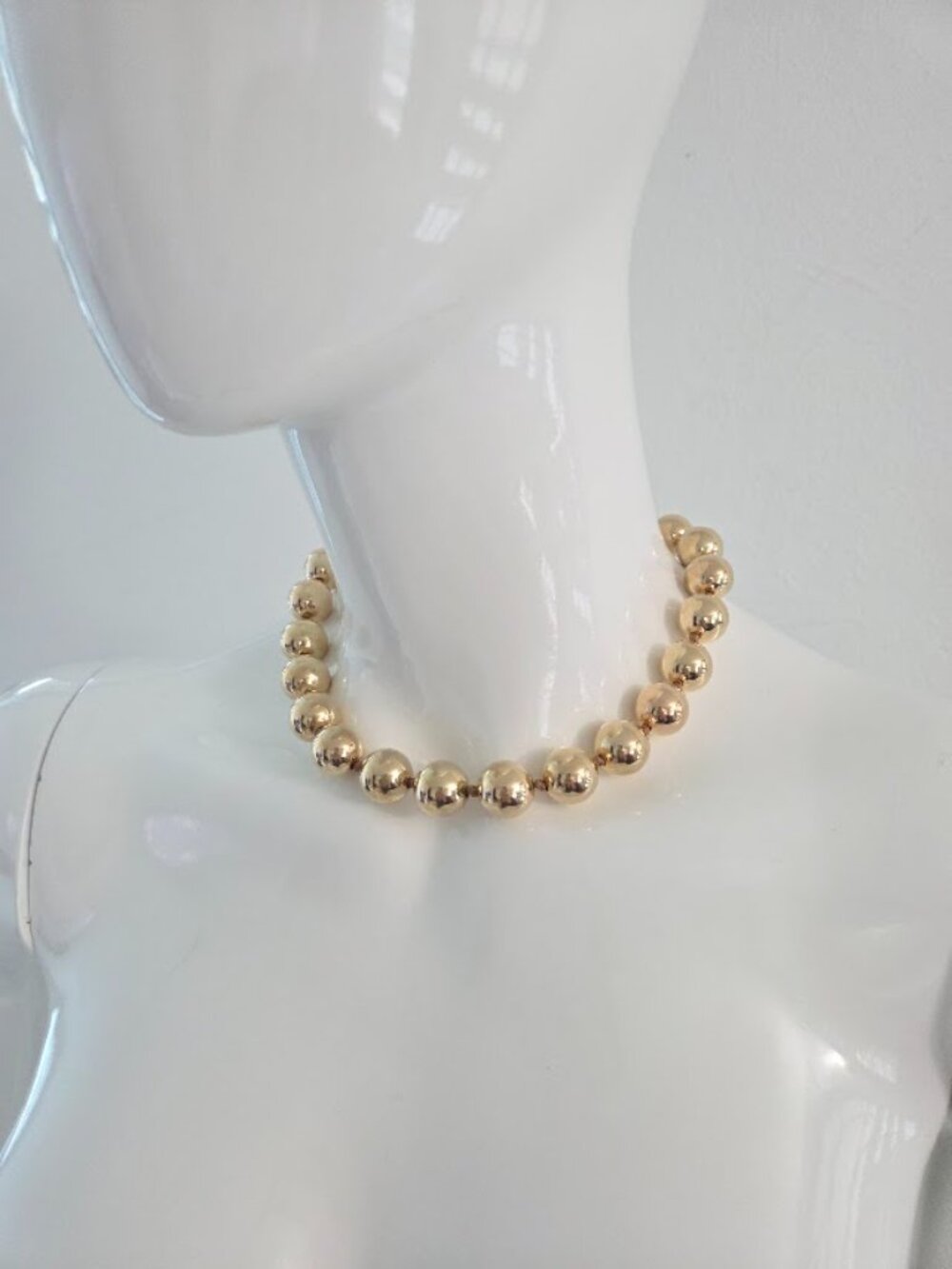 Chunky Gold Bead Statement Necklace Bold Sphere Collar Chic Jewelry - Picture 9 of 11